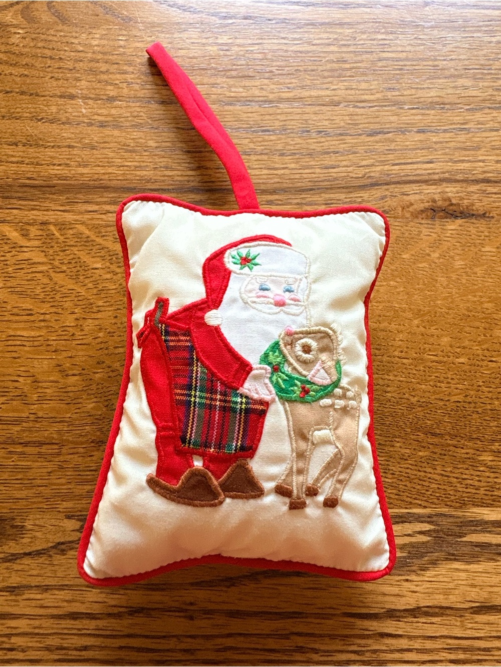 House of Hatten Red Santa & Reindeer Christmas Hanging Pillow with music box